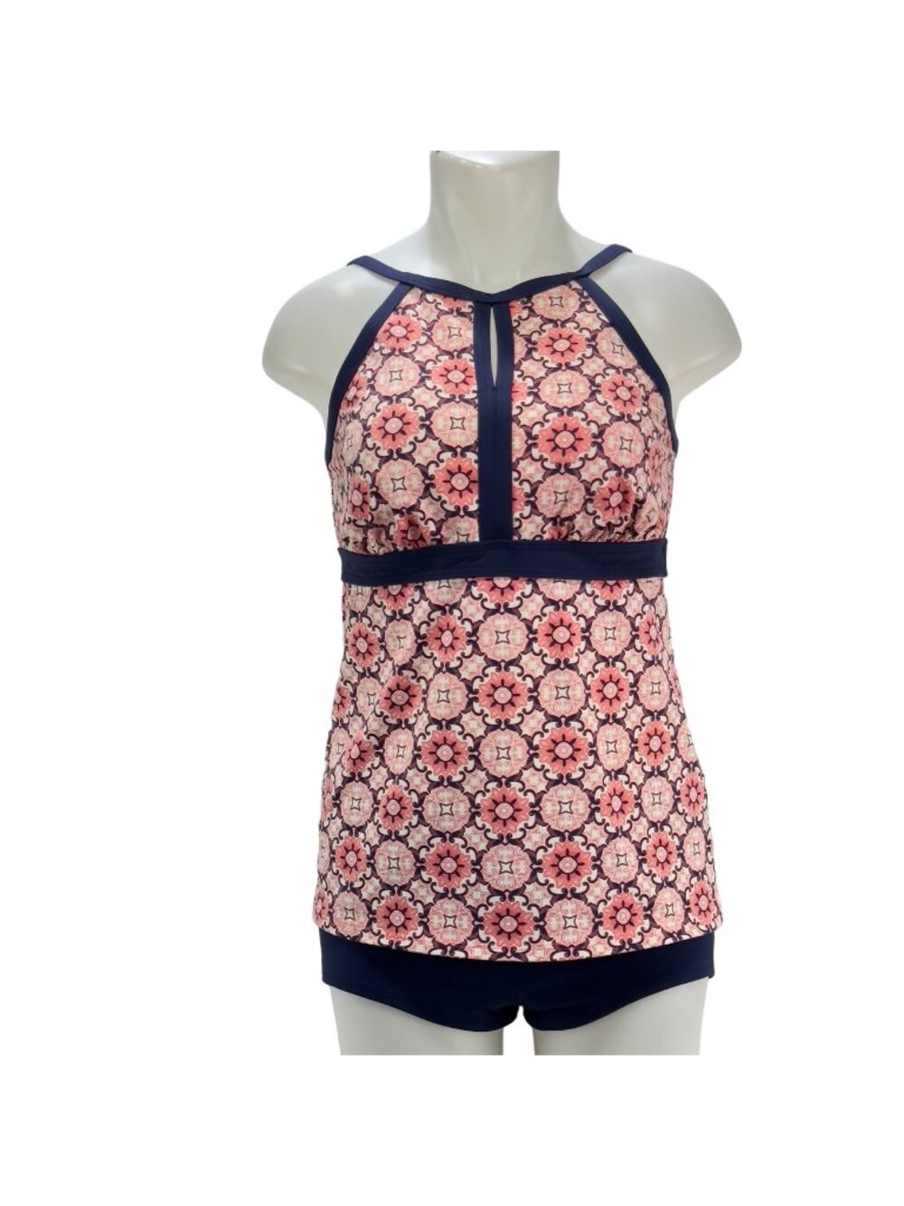 LANDS END Women's 2 Piece Swimsuit Navy & Coral Top Size 10L Bottom Size 12